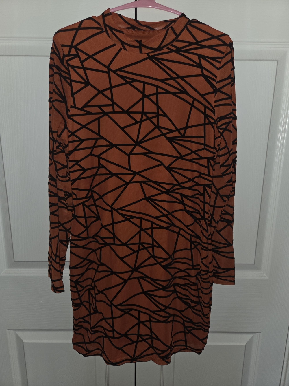 Fashion Nova Rust Orange Long Sleeve Geometric Shift Dress